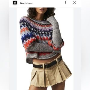 As good as new. Worn 2-3 times tops. Very cozy and fun sweater! FREE PEOPLE!